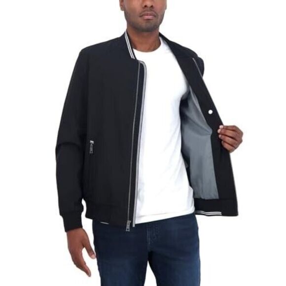 Nautica Men’s Lightweight Bomber Jacket, Black, M - Picture 4 of 5